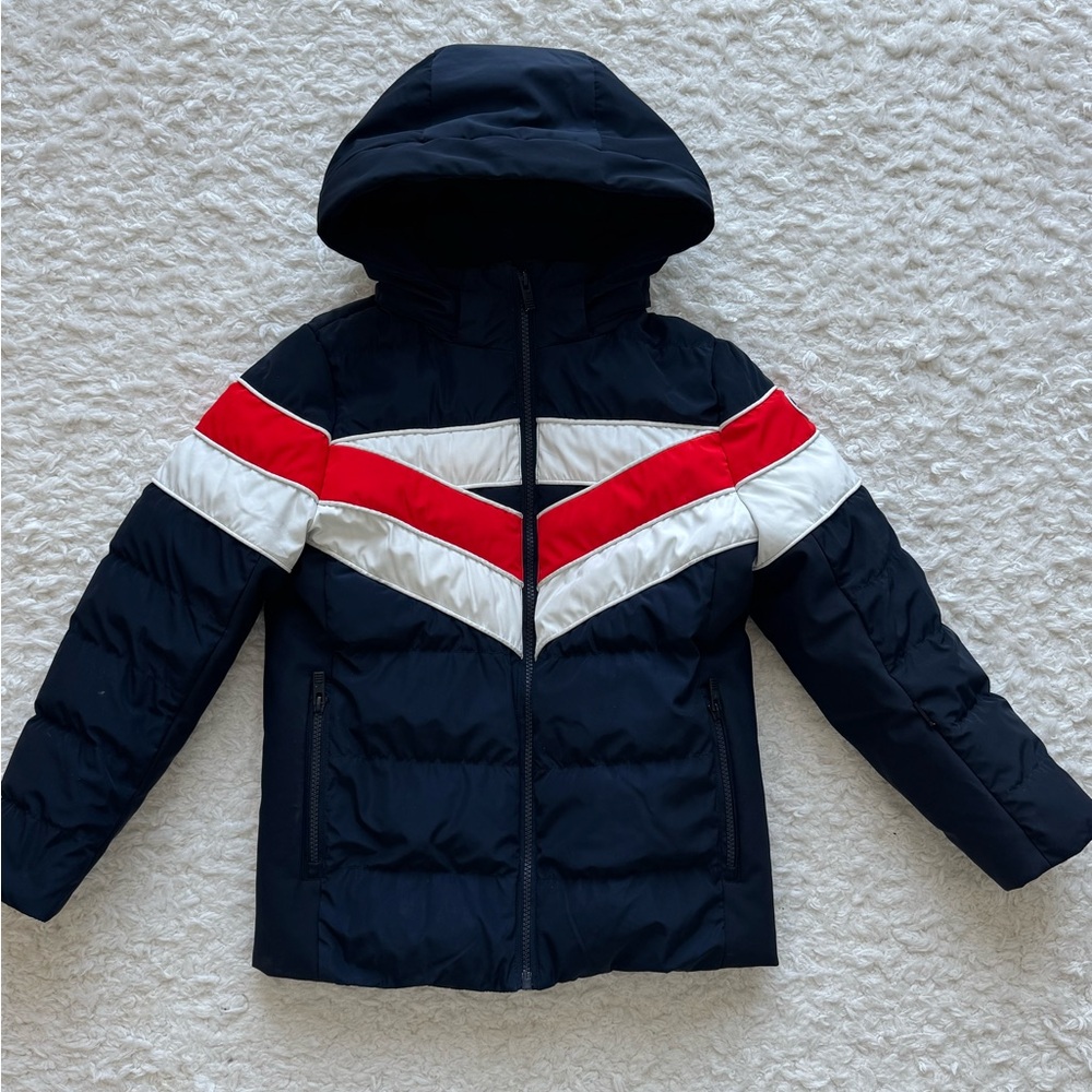 Fusalp Kids Navy and Red Chevron Ski Jacket. Age 7-9 years.